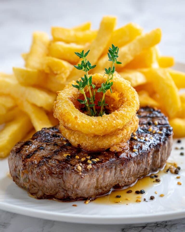 Ribeye Steak with Caramelized Onions and Crispy French Fries Recipe