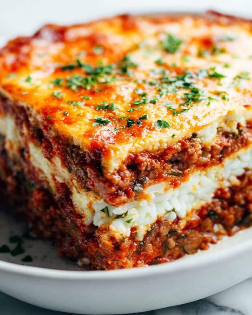 Cheddar-Crusted Ground Beef and Rice Casserole Recipe