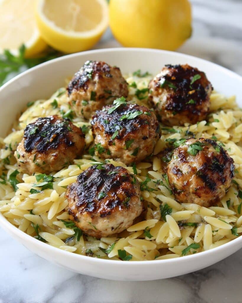 Greek Chicken Meatballs with Lemon Orzo Recipe