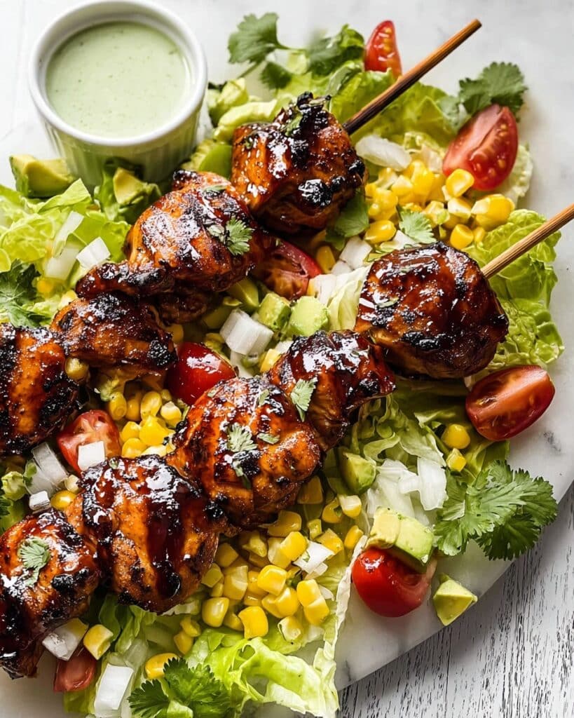 BBQ Chicken Skewer Salad with Herby Ranch Dressing Recipe