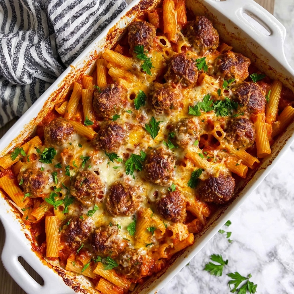 Cheesy Meatball Pasta Bake Recipe - Recipe Image