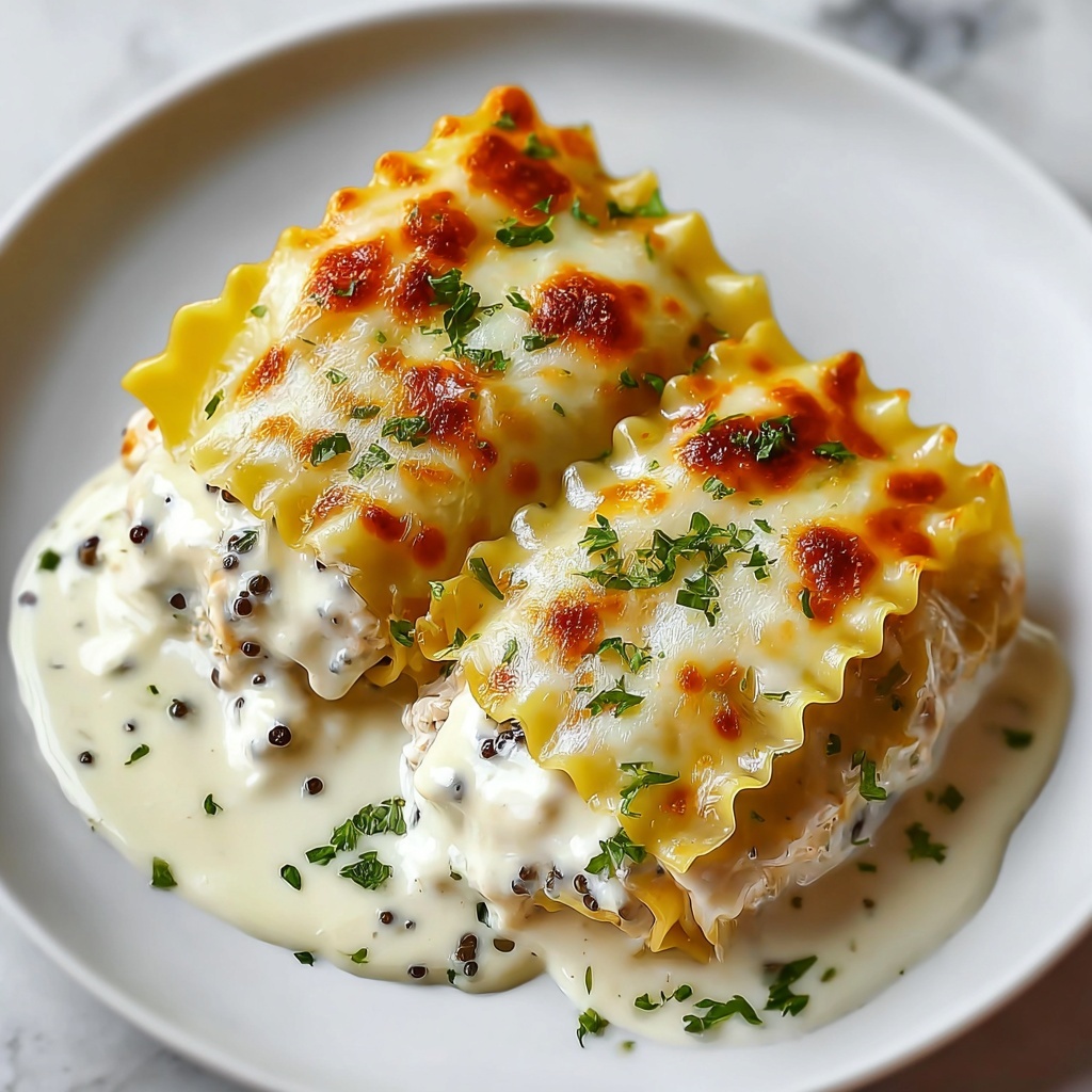 Creamy Chicken Alfredo Lasagna Rolls Recipe - Recipe Image
