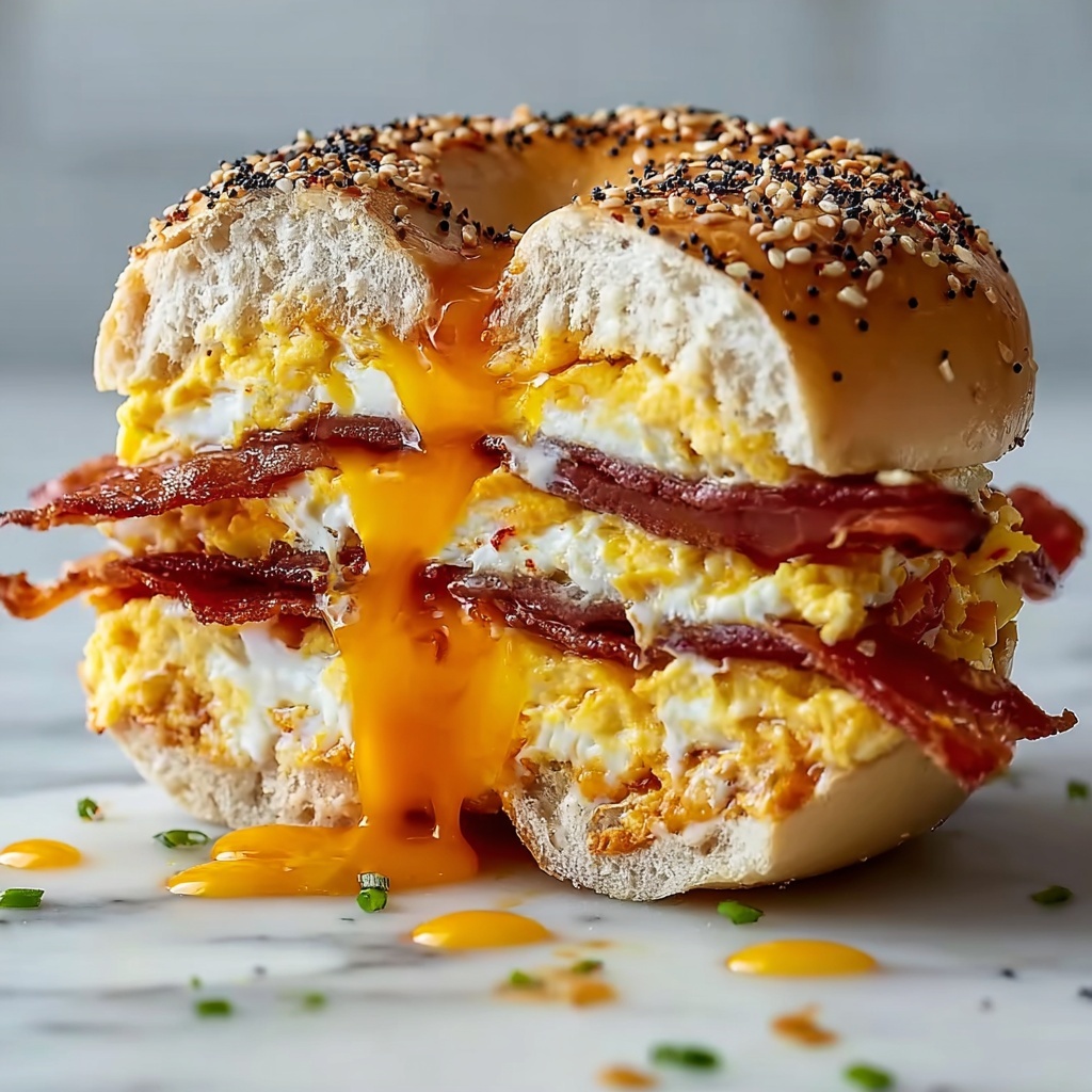 Bagel Breakfast Sandwich with Spicy Mayo and Bacon Recipe - Recipe Image