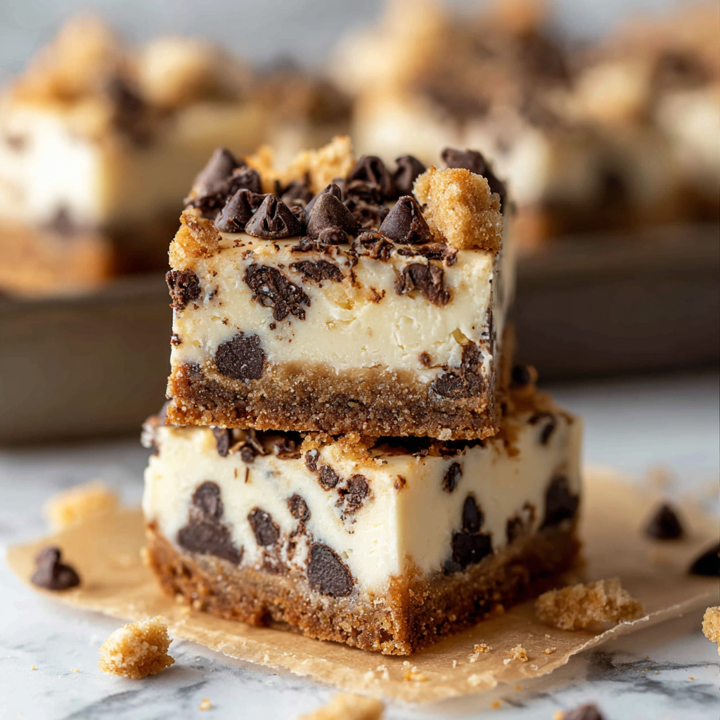 No-Bake Cookie Dough Cheesecake Bars Recipe - Recipe Image