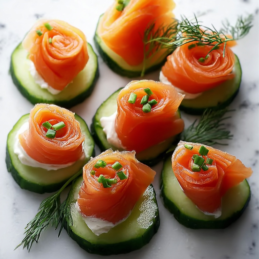 Delicious Cucumber Slices with Smoked Salmon Hearts Recipe - Recipe Image