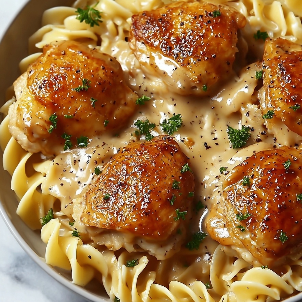 One-Pan Creamy Garlic Butter Chicken with Egg Noodles Recipe - Recipe Image
