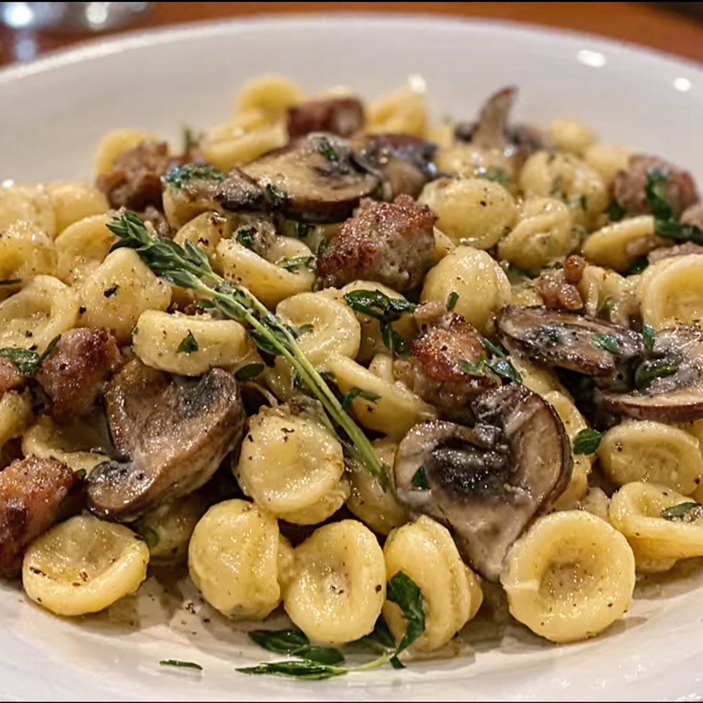 Orecchiette with Mushroom Thyme Sauce Recipe - Recipe Image