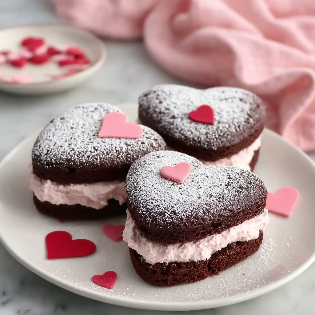 Heart-Shaped Brownie Sandwiches with Strawberry Cream Recipe - Recipe Image