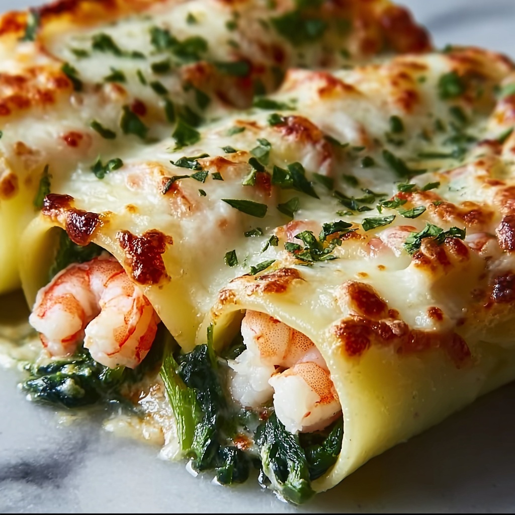 Shrimp and Spinach Stuffed Pasta Rolls Recipe - Recipe Image