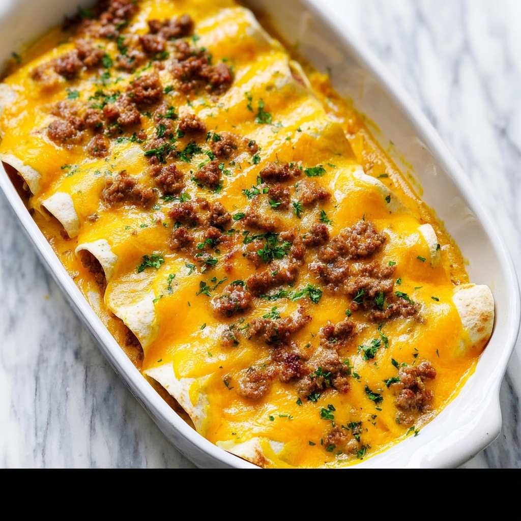 Breakfast Enchiladas with Sausage, Bacon, and Cheddar Recipe - Recipe Image