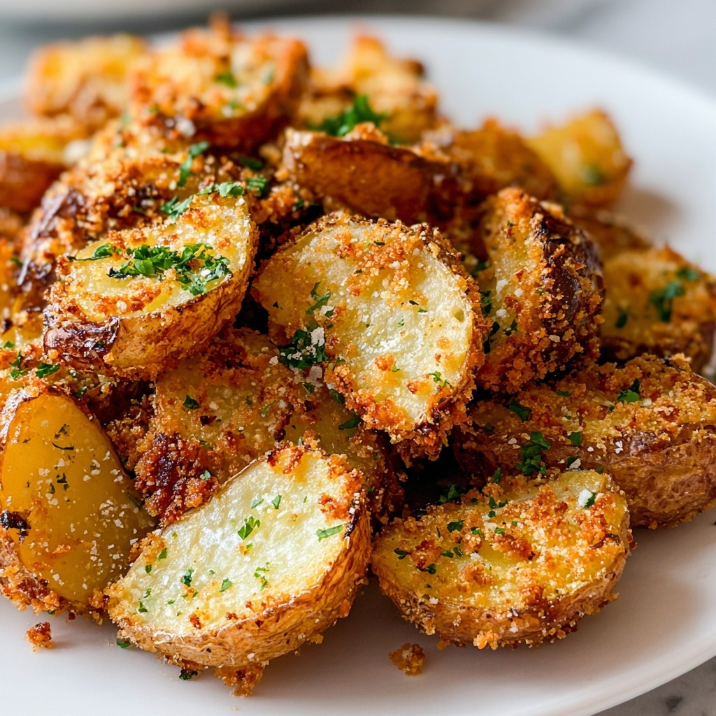 Crispy Garlic Parmesan Crusted Potatoes Recipe - Recipe Image