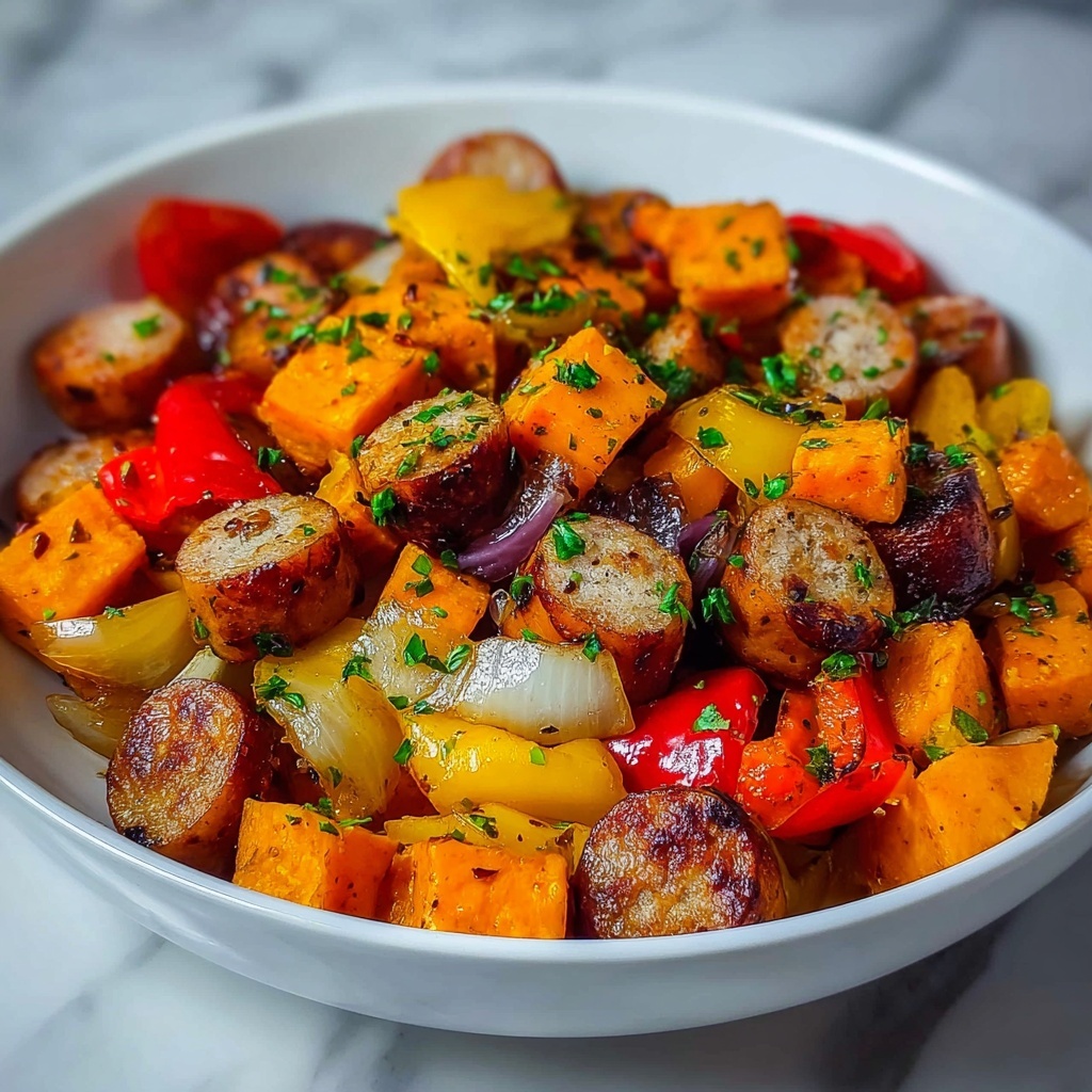Sausage and Sweet Potatoes with Honey Garlic Sauce Recipe - Recipe Image