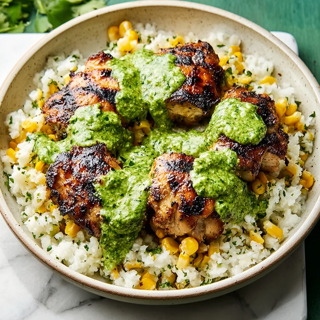 Keto Peruvian Chicken and Cauliflower Rice with Green Sauce Recipe - Recipe Image