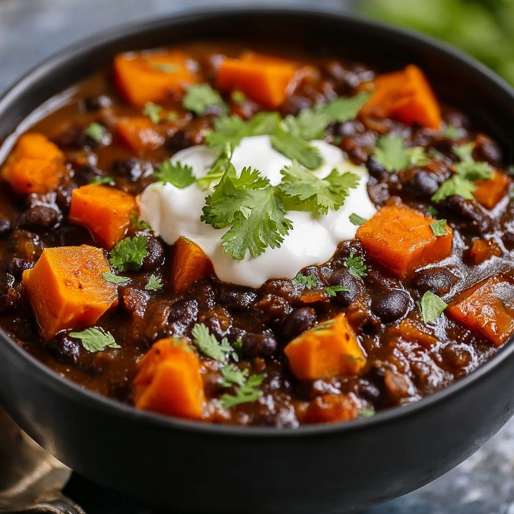 Slow Cooker Sweet Potato Black Bean Chili Recipe - Recipe Image