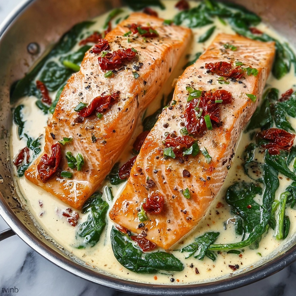 Creamy Garlic Butter Tuscan Salmon Recipe - Recipe Image