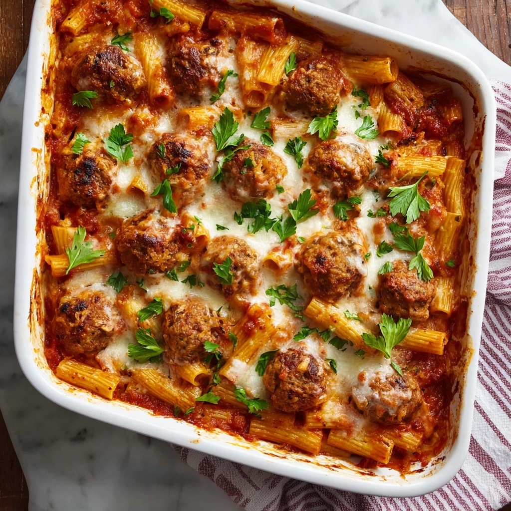 Cheesy Meatball Pasta Bake Recipe - Recipe Image