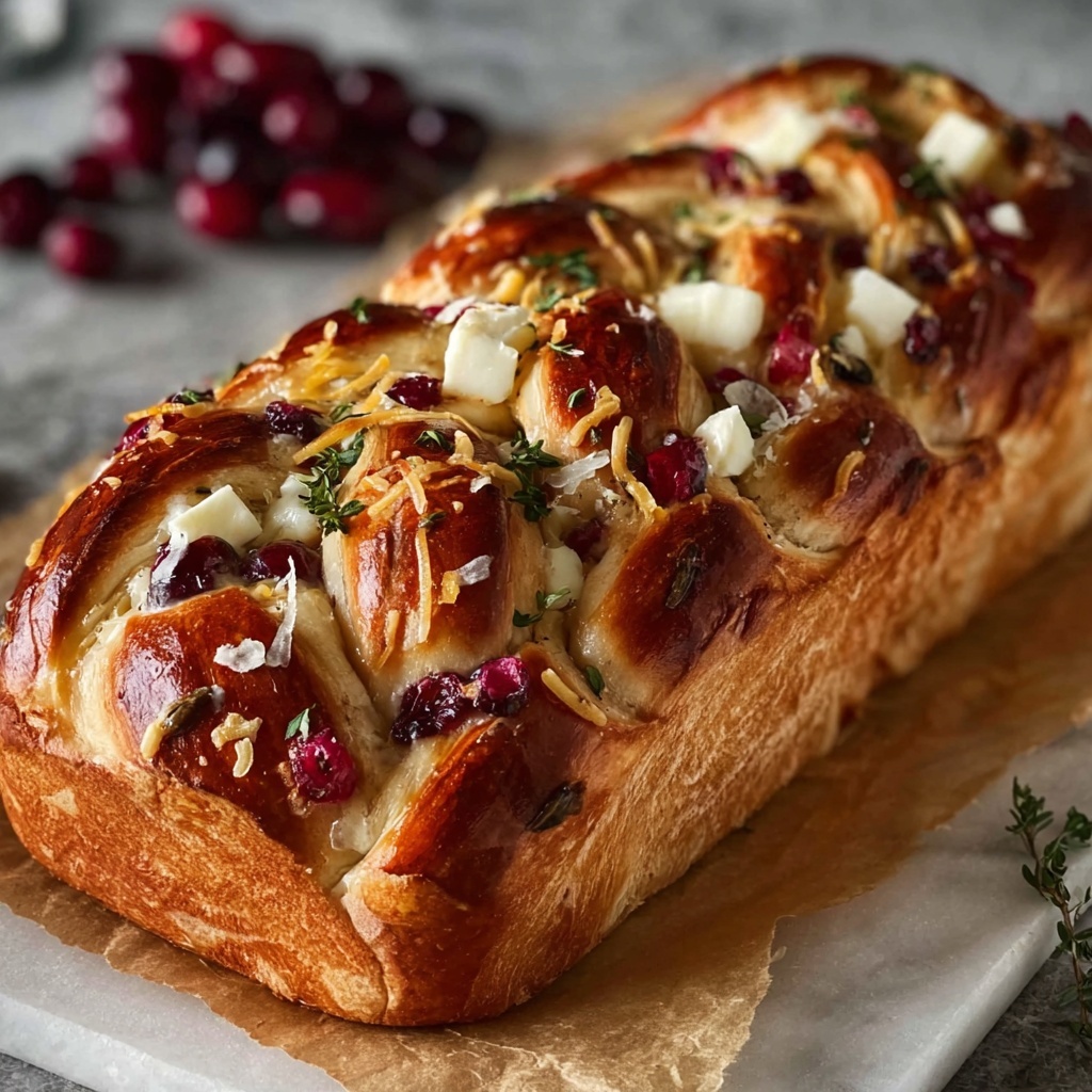 Garlic Herb Sourdough Bread Stuffed with Brie and Cranberry Recipe - Recipe Image