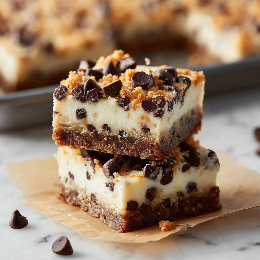 No-Bake Cookie Dough Cheesecake Bars Recipe - Recipe Image