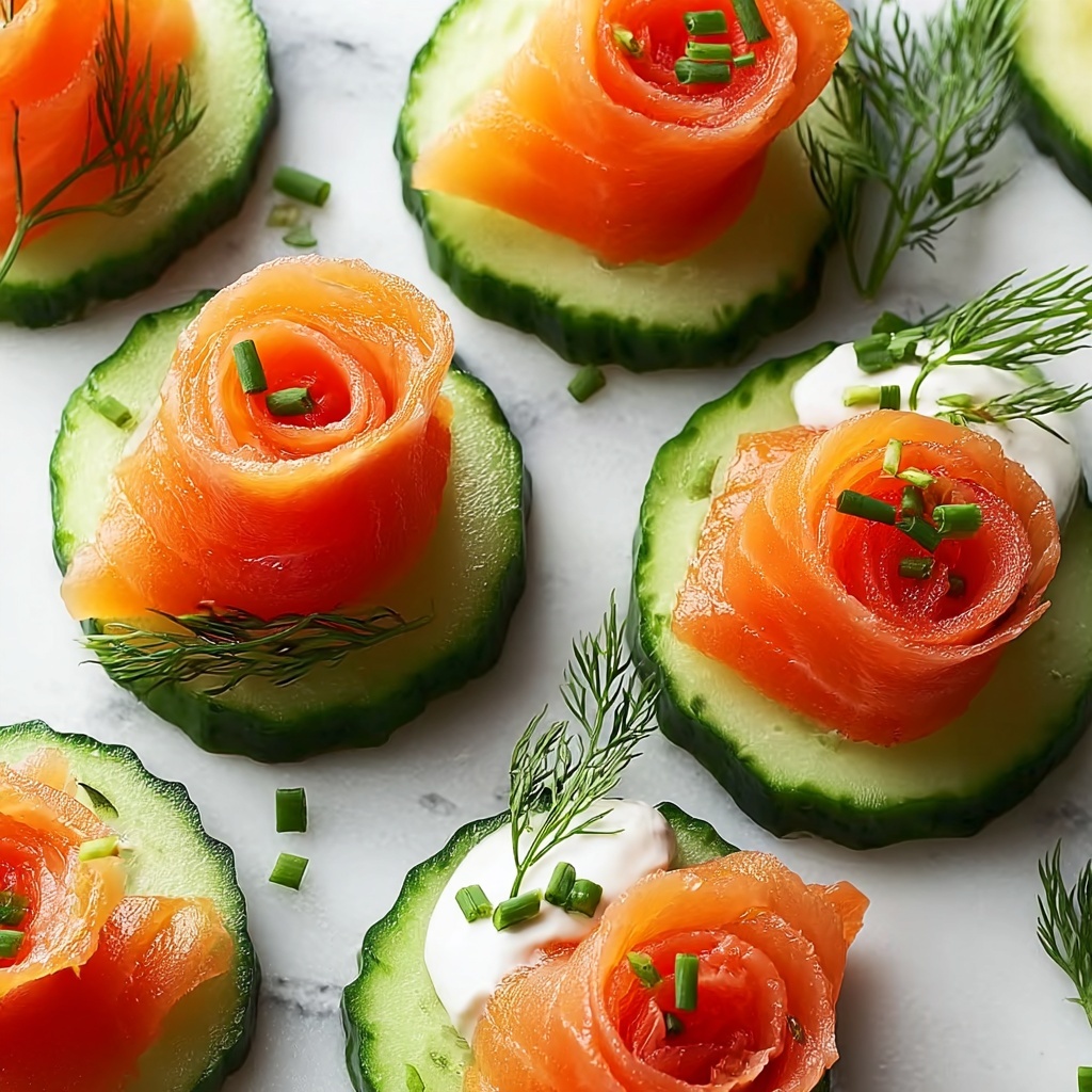 Delicious Cucumber Slices with Smoked Salmon Hearts Recipe - Recipe Image