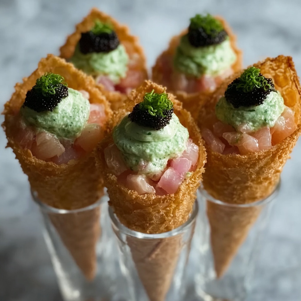 Crispy Sushi Wonton Cones with Shrimp, Avocado, and Cucumber Recipe - Recipe Image
