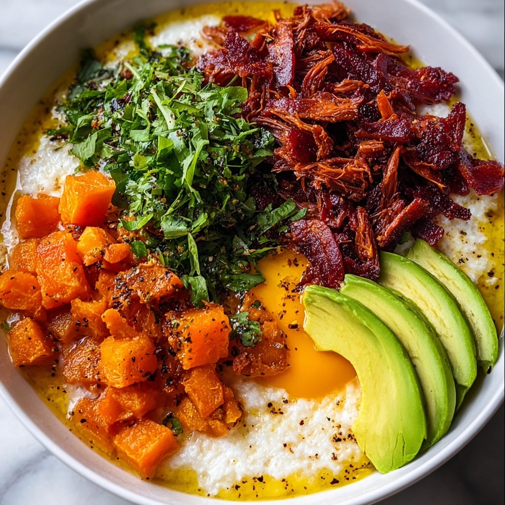 Tofu and Ground Beef Bowl with Roasted Sweet Potatoes, Cottage Cheese, and Hot Honey Recipe - Recipe Image