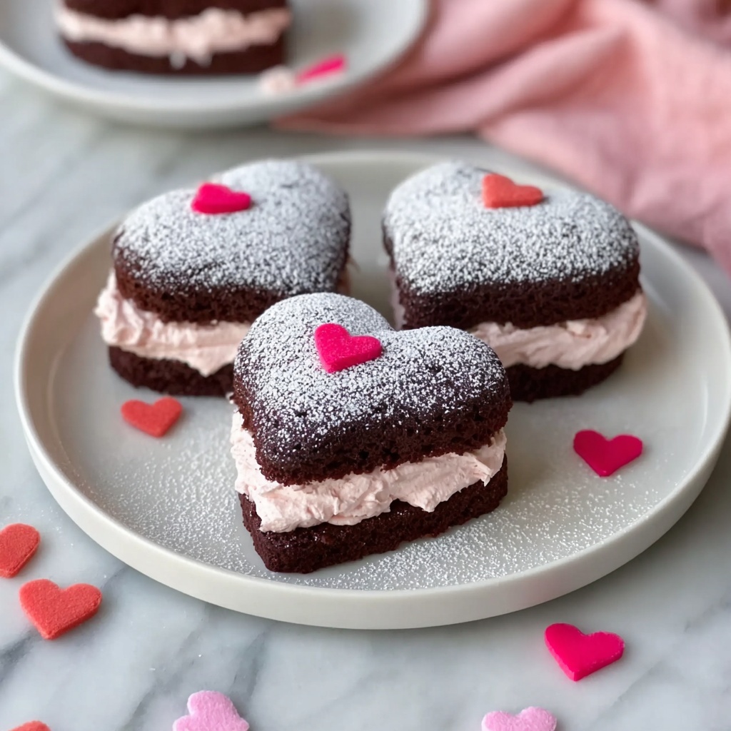 Heart-Shaped Brownie Sandwiches with Strawberry Cream Recipe - Recipe Image