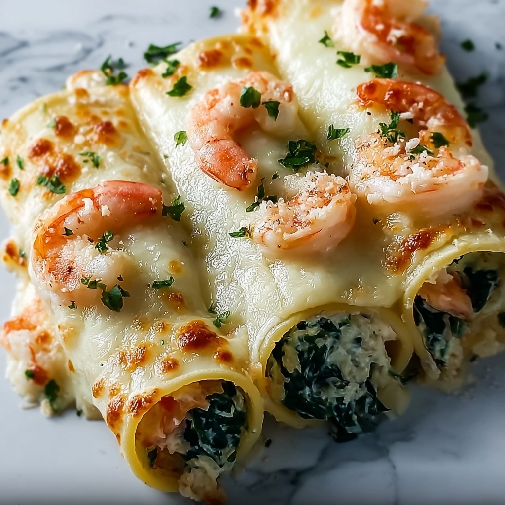 Shrimp and Spinach Stuffed Pasta Rolls Recipe - Recipe Image