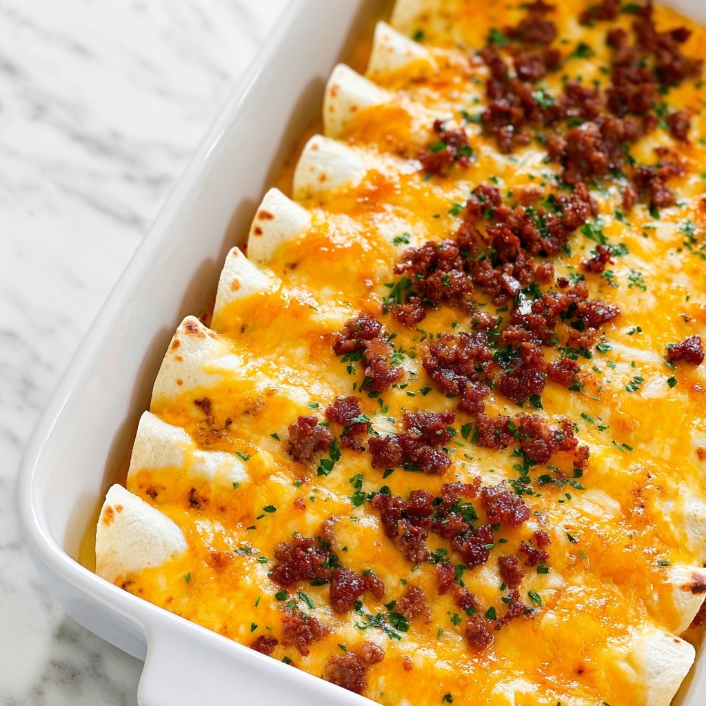 Breakfast Enchiladas with Sausage, Bacon, and Cheddar Recipe - Recipe Image