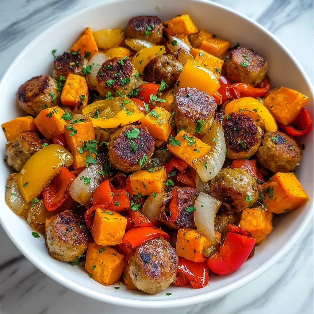 Sausage and Sweet Potatoes with Honey Garlic Sauce Recipe - Recipe Image