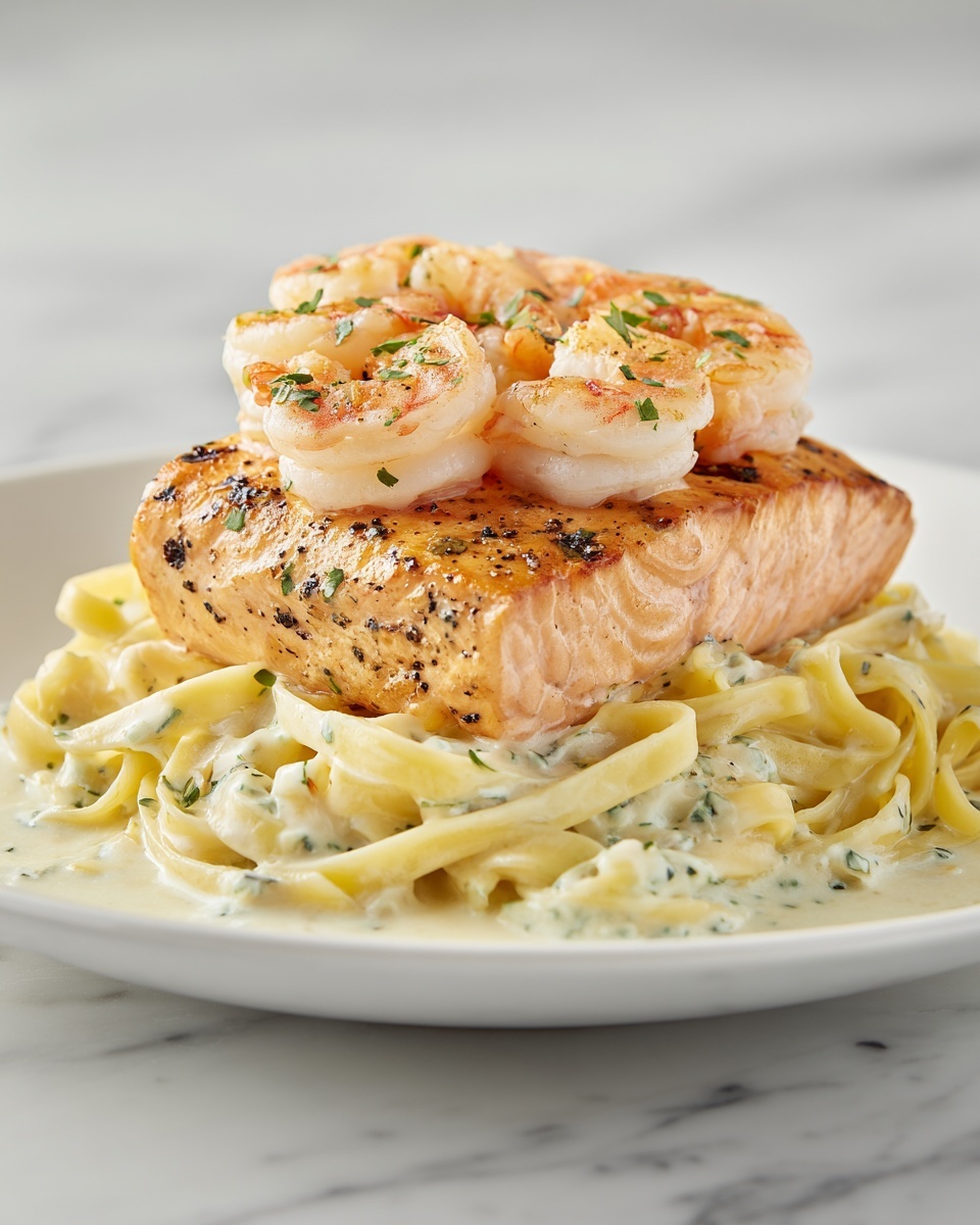 Salmon and Shrimp Alfredo Recipe - Recipe Image