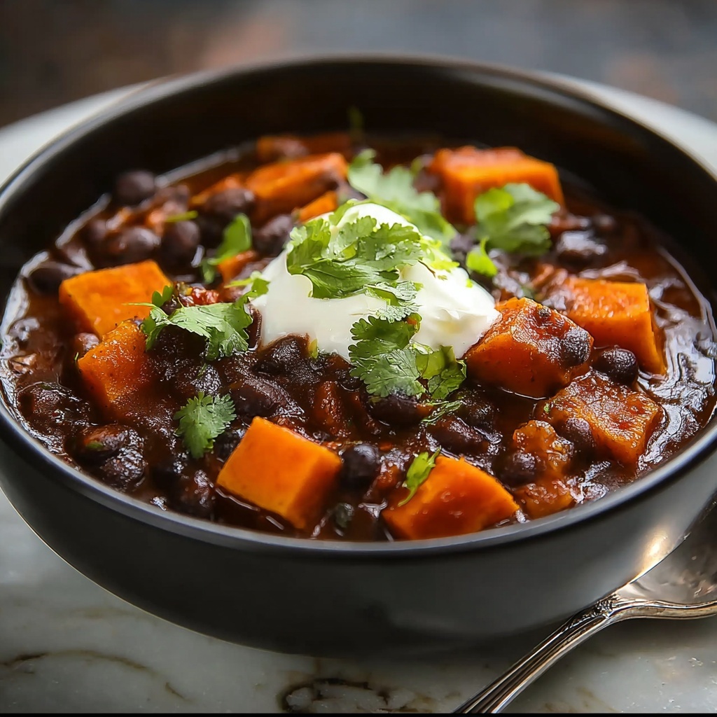 Slow Cooker Sweet Potato Black Bean Chili Recipe - Recipe Image