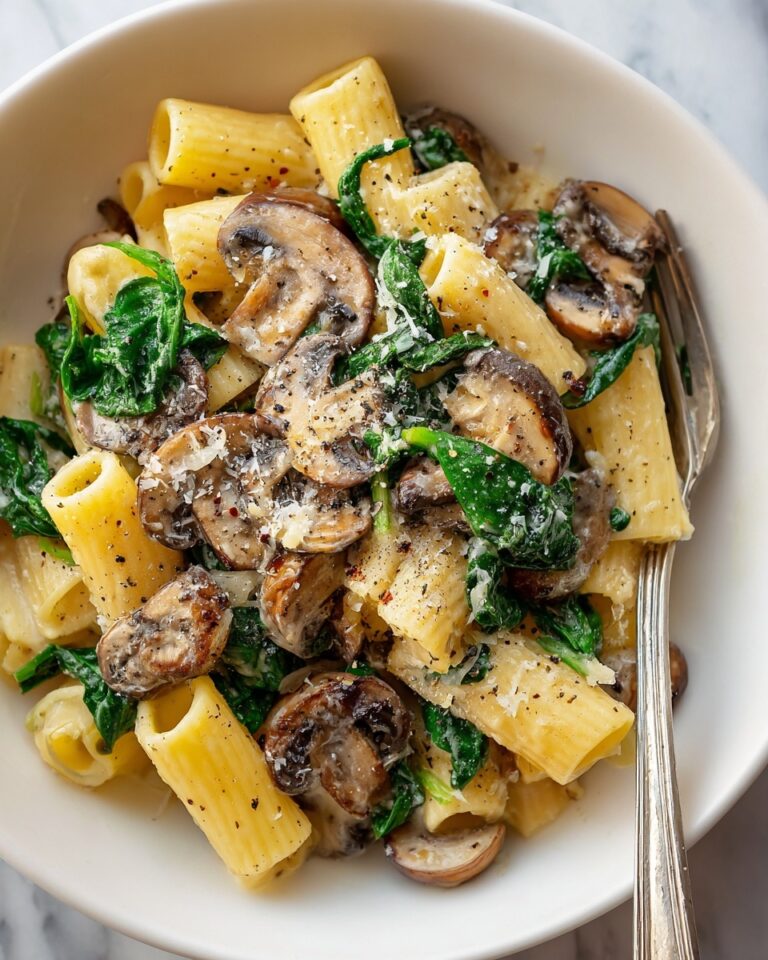 Creamy Parmesan Spinach Mushroom Pasta Recipe