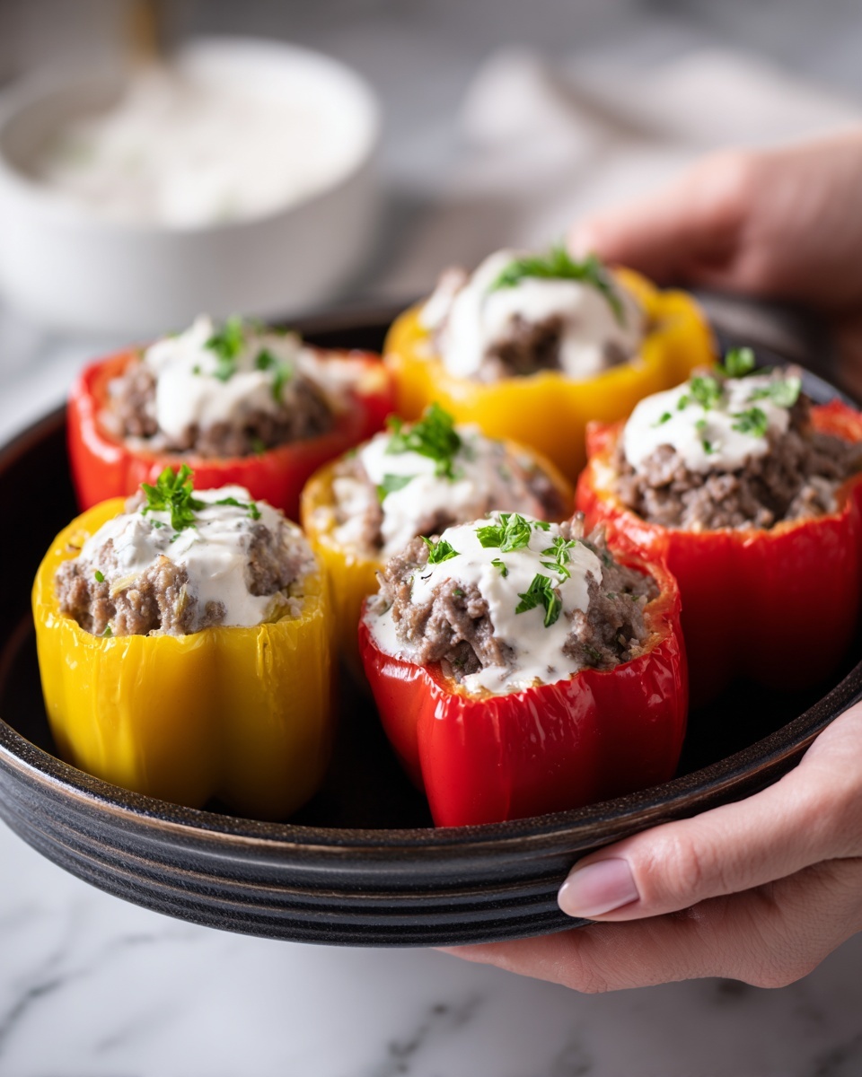 Greek Stuffed Peppers with Tzatziki Sauce Recipe - Recipe Image