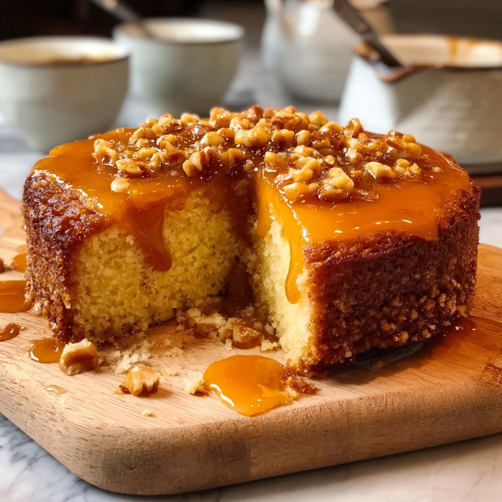 Golden Sticky Apricot Pudding with Crunchy Walnuts Recipe - Recipe Image