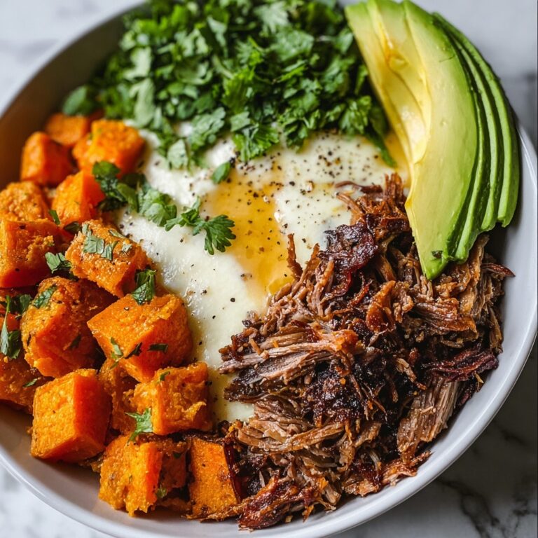 Tofu and Ground Beef Bowl with Roasted Sweet Potatoes, Cottage Cheese, and Hot Honey Recipe
