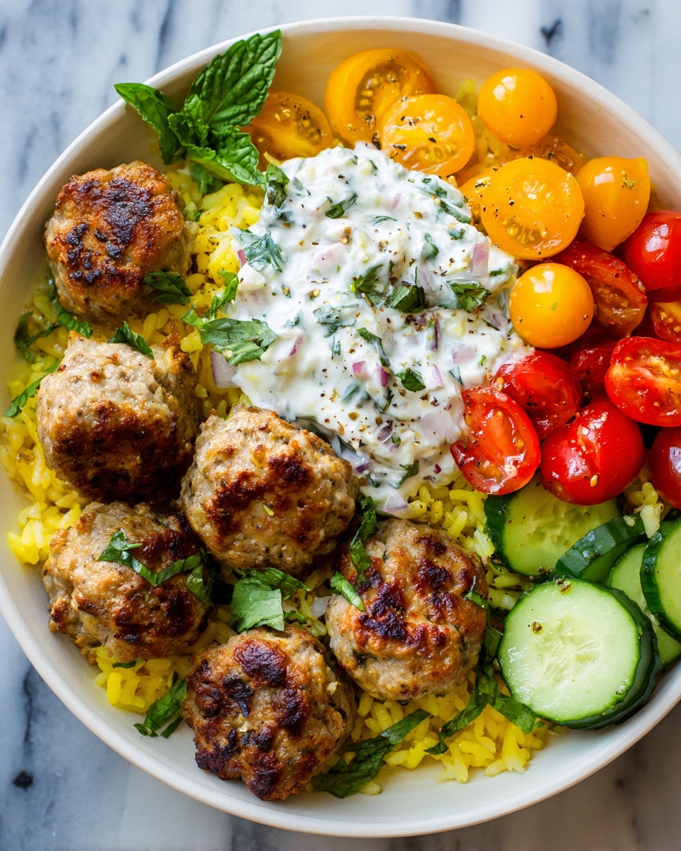 Mediterranean Bowl with Ground Turkey Meatballs Recipe - Recipe Image