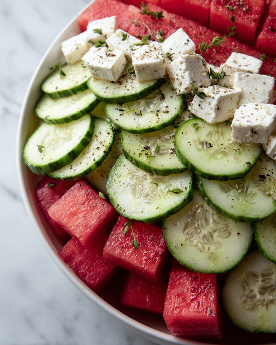 Simple Watermelon Cucumber Feta Salad Recipe - Recipe Image