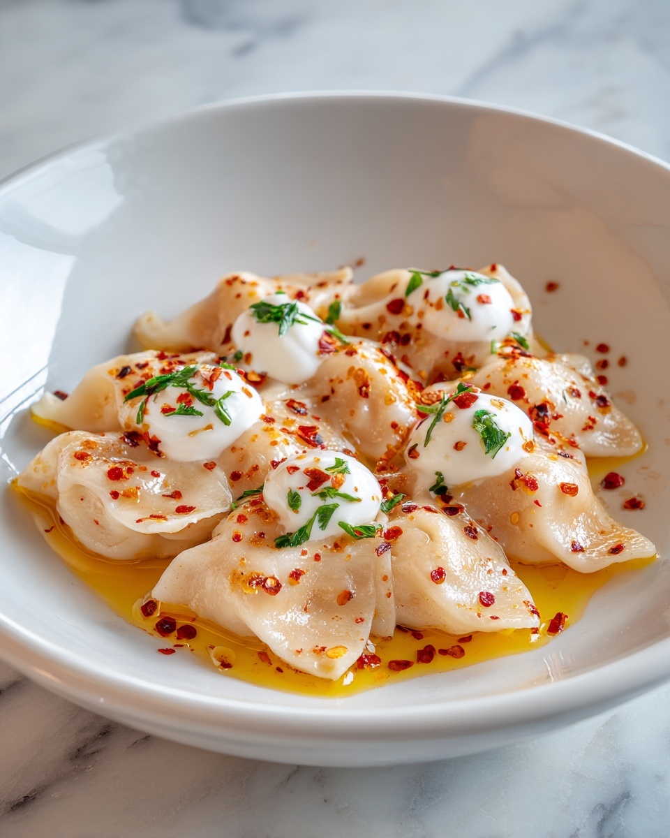 Turkish Dumplings with Garlicky Yogurt and Spiced Oil Recipe - Recipe Image