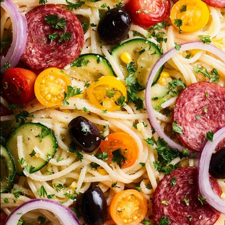 Spaghetti Salad with Fresh Vegetables, Salami, and Italian Dressing Recipe