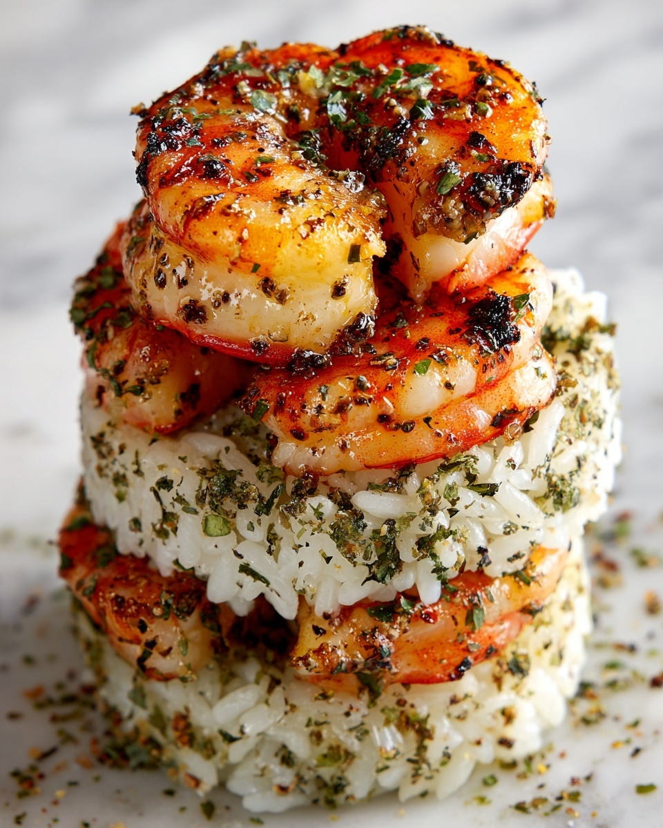 Garlic Butter Shrimp and Rice Stack Recipe - Recipe Image