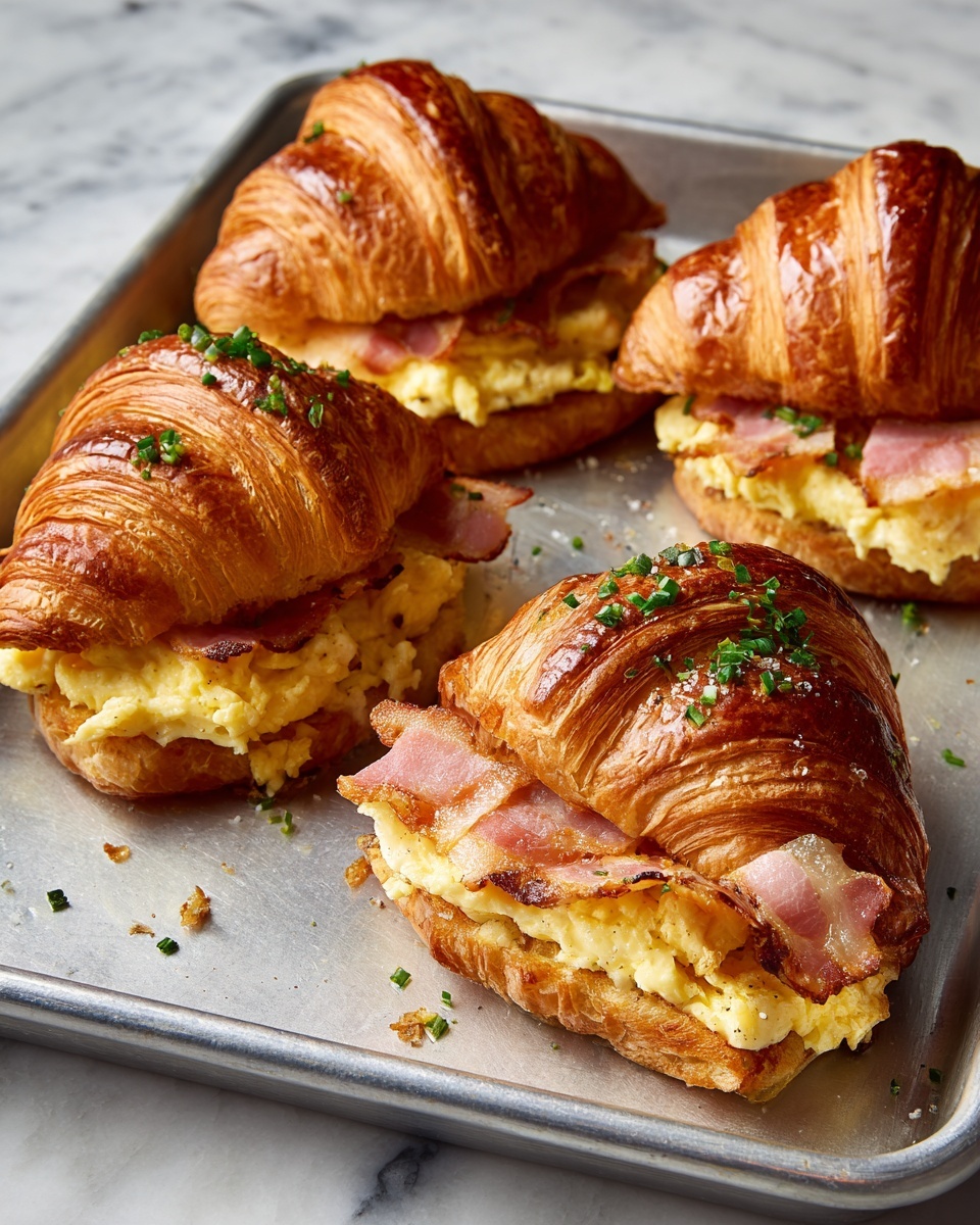 Croissant Breakfast Sandwiches with Honey Dijon Spread and Scrambled Eggs Recipe - Recipe Image