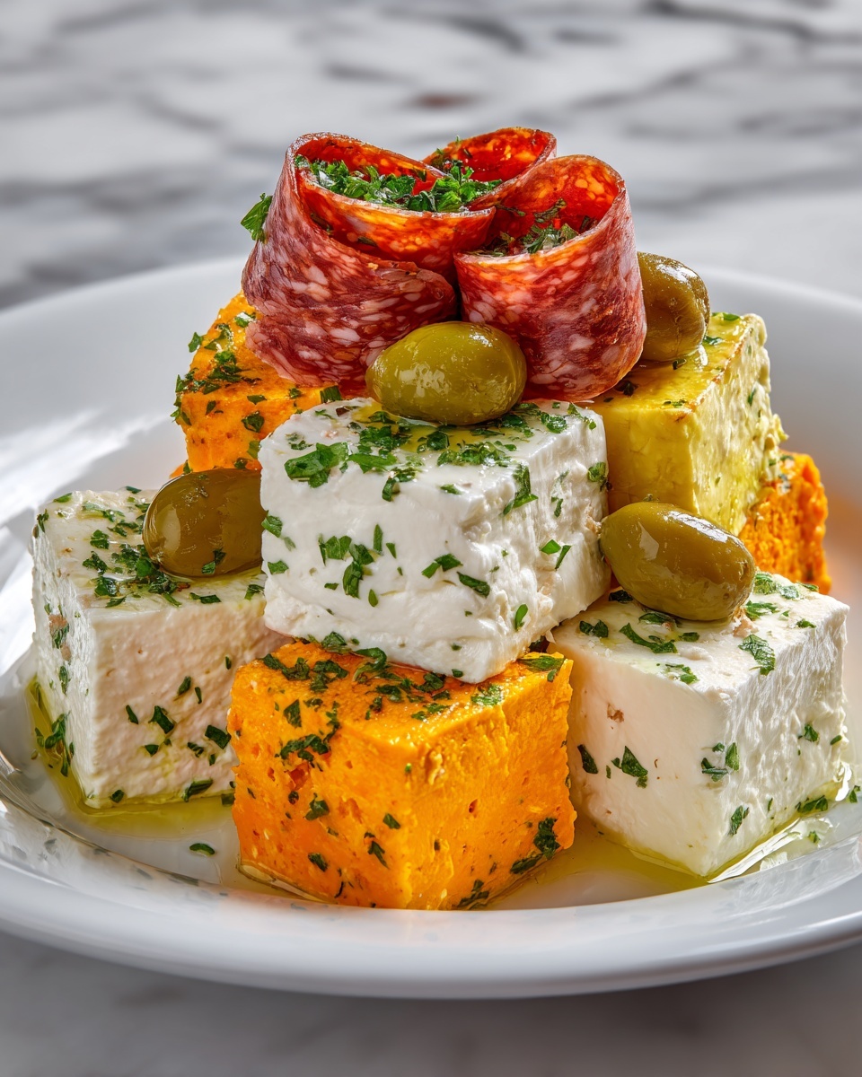 Easy Marinated Cheese Appetizer with Salami & Pickles Recipe - Recipe Image