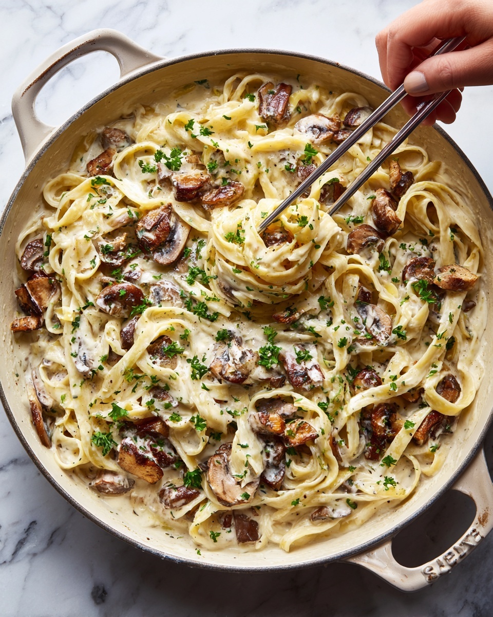 One Pot Garlic Parmesan Pasta with Spinach and Mushrooms Recipe - Recipe Image