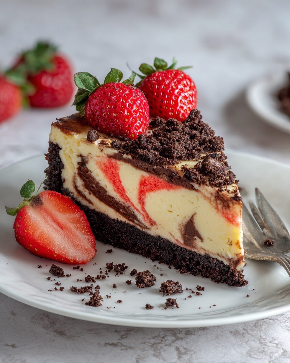 Chocolate Strawberry Swirl Cheesecake Recipe - Recipe Image
