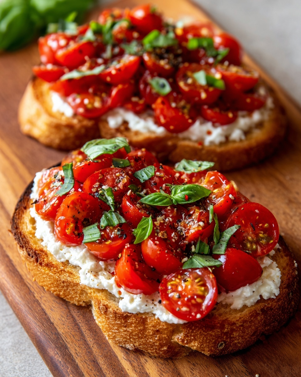 Burrata Bruschetta with Cherry Tomatoes, Basil, and Balsamic Glaze Recipe - Recipe Image