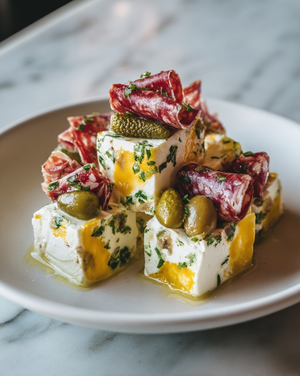 Easy Marinated Cheese Appetizer with Salami & Pickles Recipe - Recipe Image