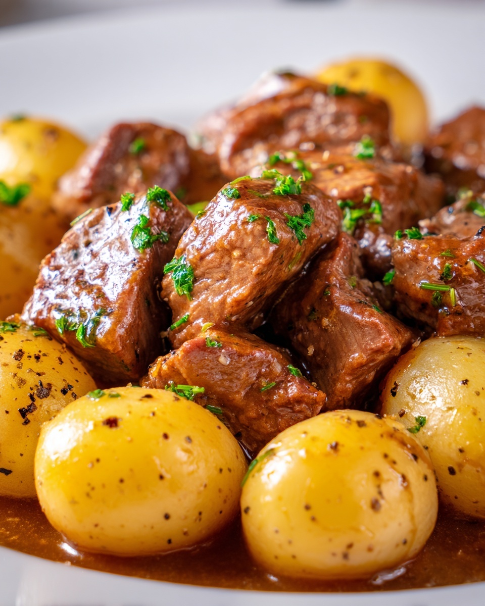 Slow Cooker Garlic Butter Beef Bites & Potatoes Recipe - Recipe Image
