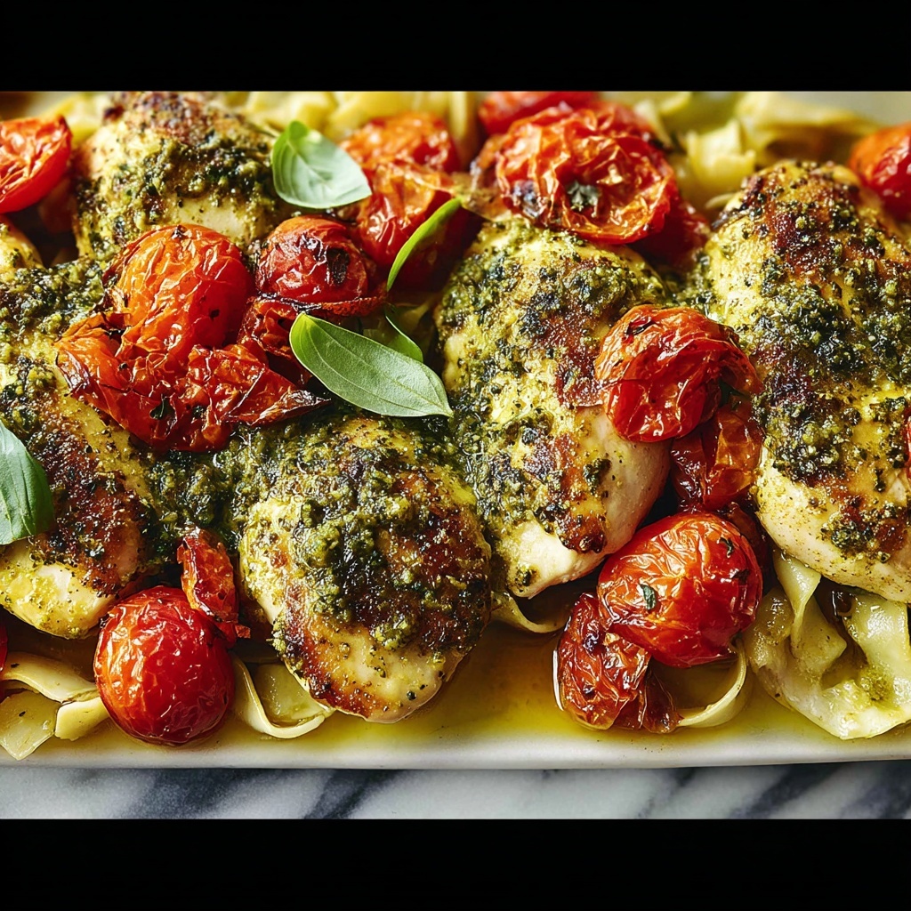 Creamy Pesto Chicken with Grape Tomatoes Recipe - Recipe Image