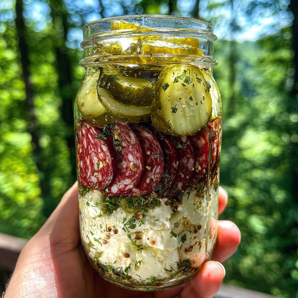 Easy Marinated Cheese Appetizer with Salami & Pickles Recipe - Recipe Image