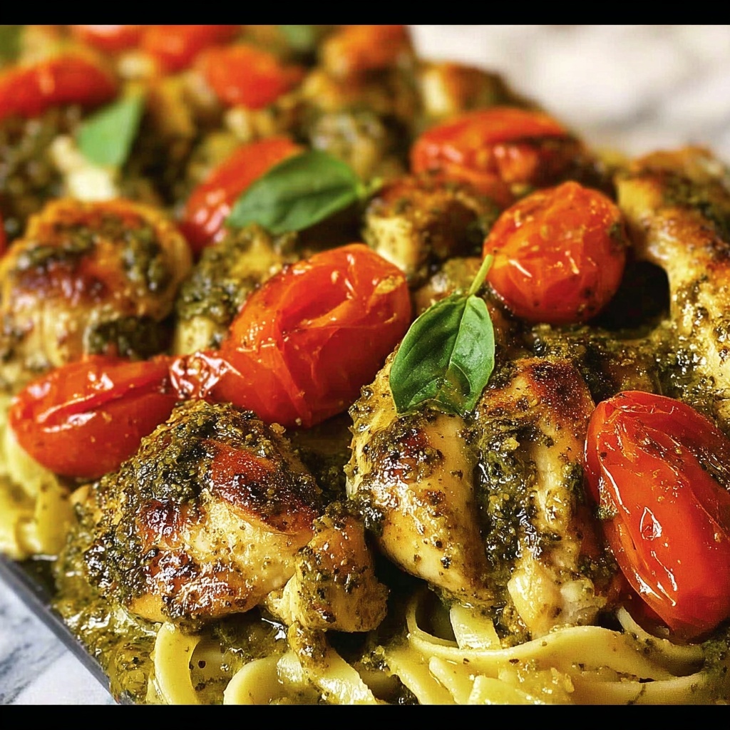 Creamy Pesto Chicken with Grape Tomatoes Recipe - Recipe Image
